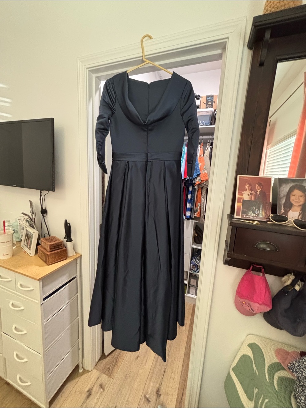 Elegant Navy Blue Mid Sleeve A-Line Dress
